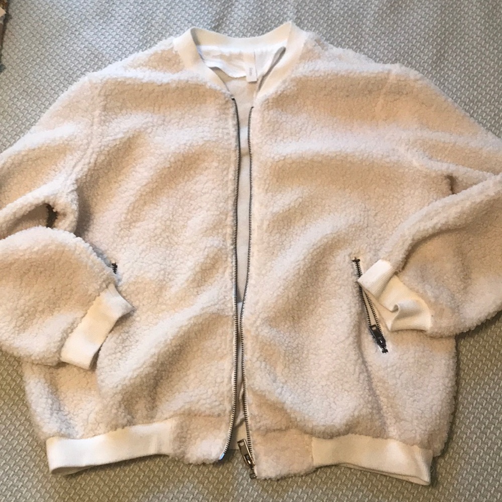 White Sherpa Full Zip Jacket - Medium